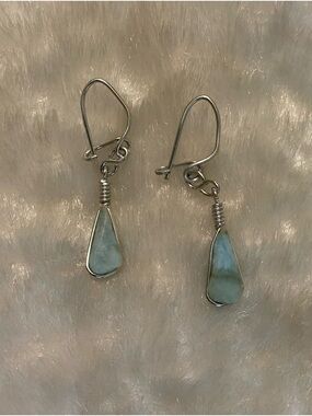 🍀Sterling Silver Teardrop Larimar Dangle Earrings